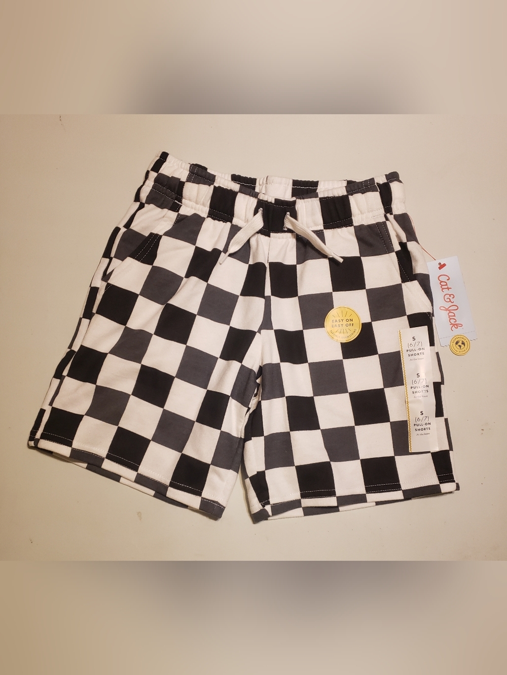 Cat & Jack Black and White Checkerboard Drawstring Shorts